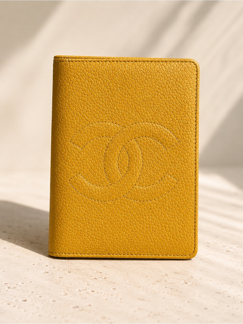 Chanel Vintage CC Caviar Leather Vertical Card Holder Wallet Yellow 4 Series